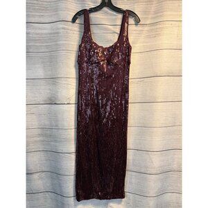NWT Pilcro Anthropologie Sequin Burgundy Midi Dress With Front Slit Size S